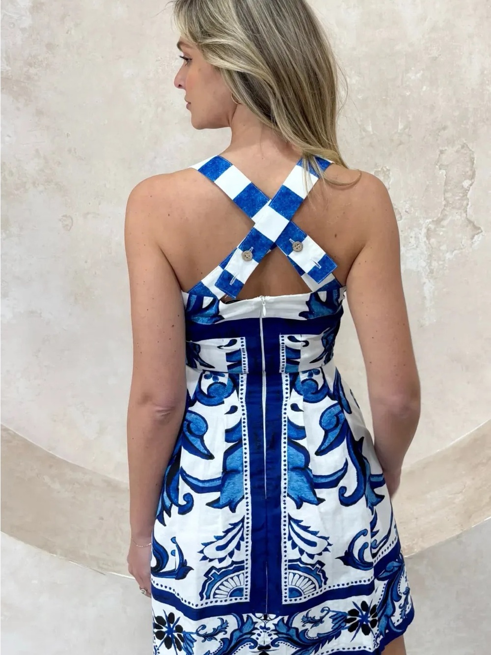 Mia Milani Maegan mini dress in sapphire/white zayna sz xs - Picture 3 of 9